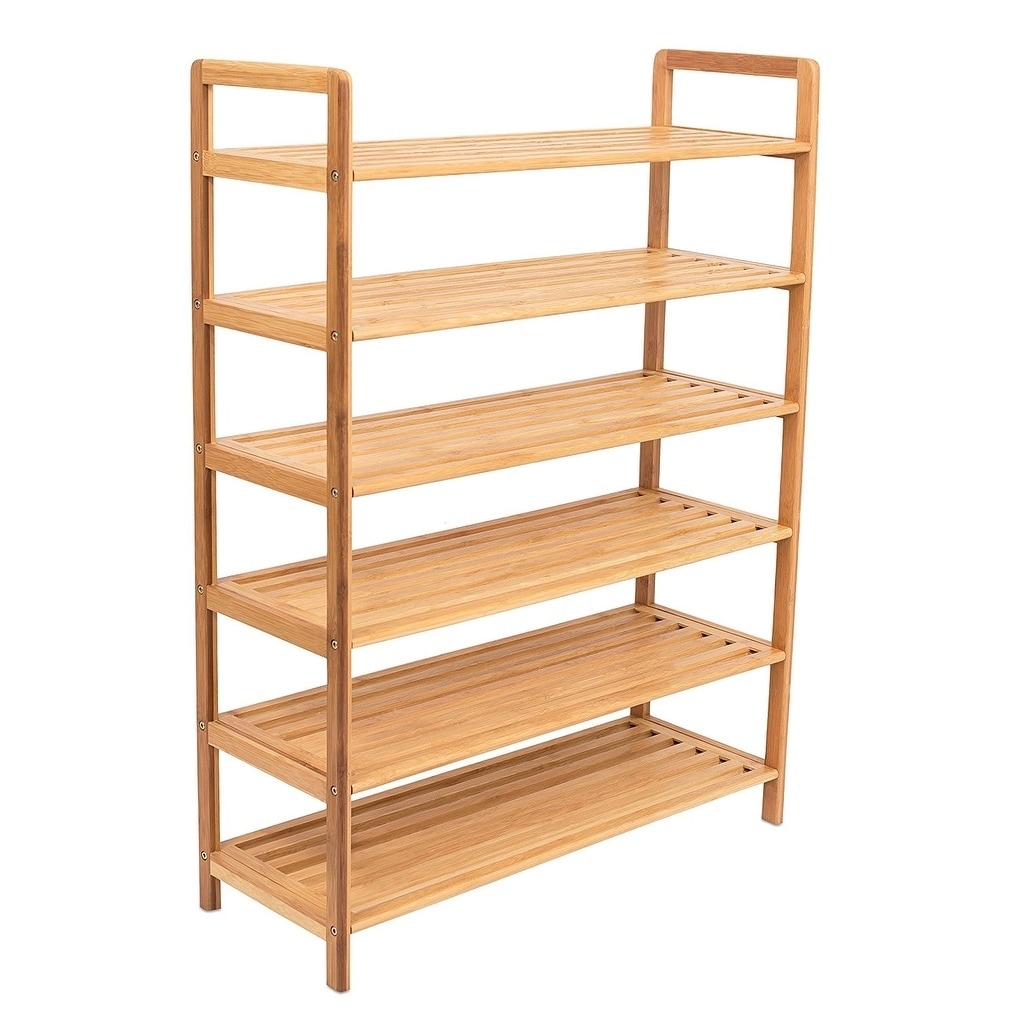 5 Tiers Modern Bamboo Shoe Rack, Organizer Storage Free Standing Stand 16  Pairs for Entryway Hallway