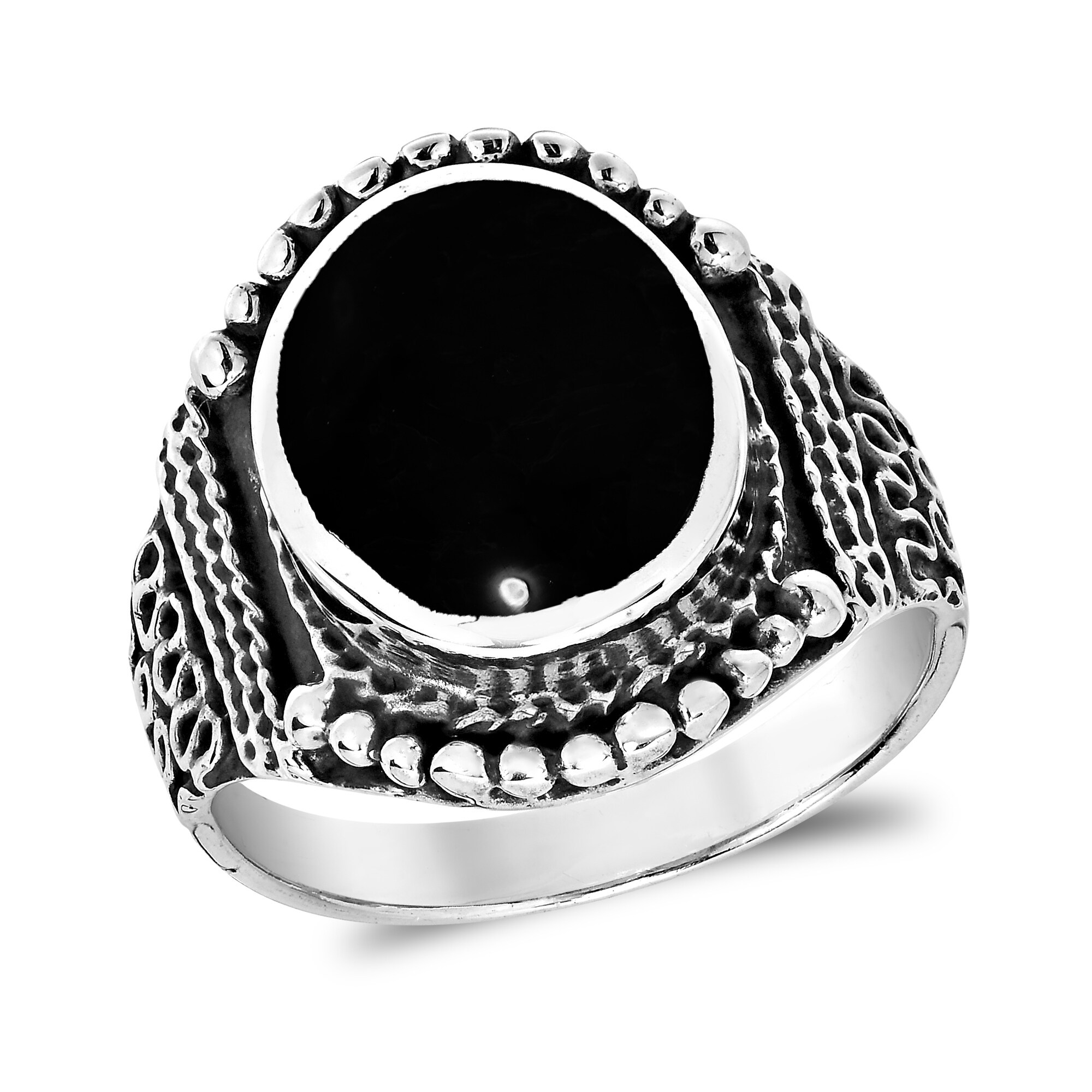 Rainbow Stone Vintage Oval Balinese Style Sterling Silver Ring Thailand - 
