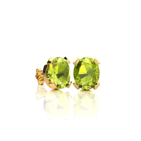 1 Ct Peridot 6x4mm Oval Shape Stud Earrings White Gold Silver