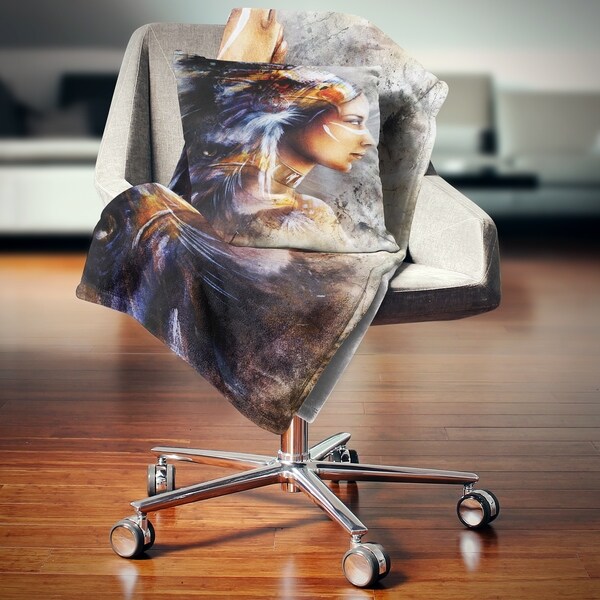 Shop Designart 'Woman With White Horse Eagles' Indian Throw Blanket Unique Eagles Throw Blanket Shop Designart 'Woman With White Horse Eagles' Indian Throw Blanket Unique Eagles Throw Blanket