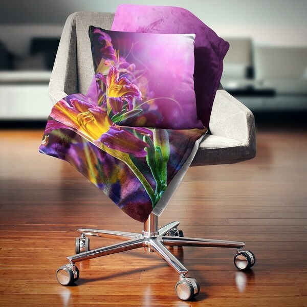 Designart Flowers on Purple Background Floral Throw Blanket