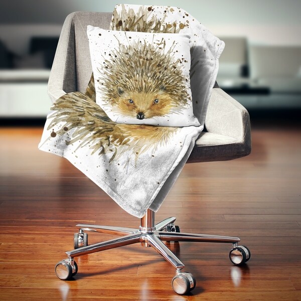 Designart 'Hedgehog Illustration Watercolor' Contemporary Animal Throw Blanket