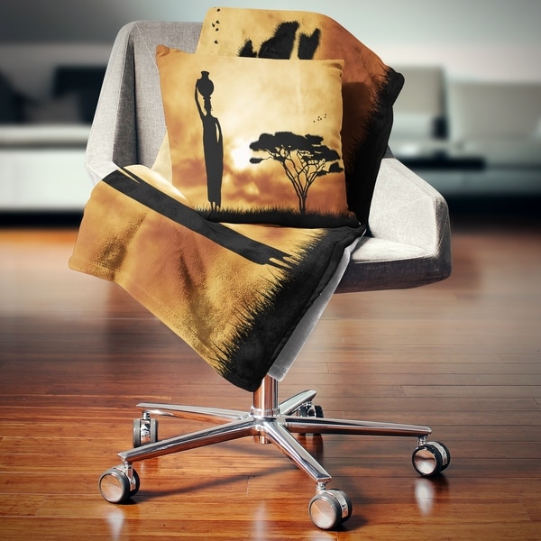 Designart 'African Woman and Lonely Tree' African Landscape Fleece Throw Blanket. Opens flyout.