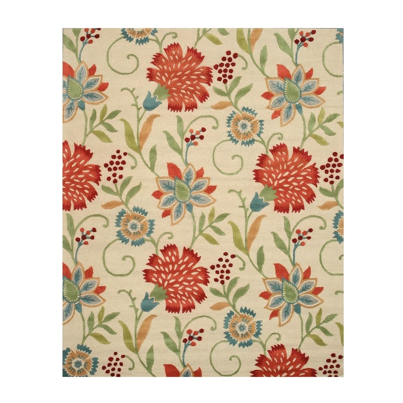 Hand-tufted Wool Ivory Transitional Floral Spring Garden Rug