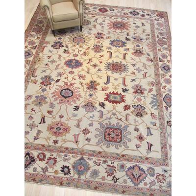 Hand-knotted Wool Ivory Traditional Oriental Soumack Agra Rug - 11' x 13'
