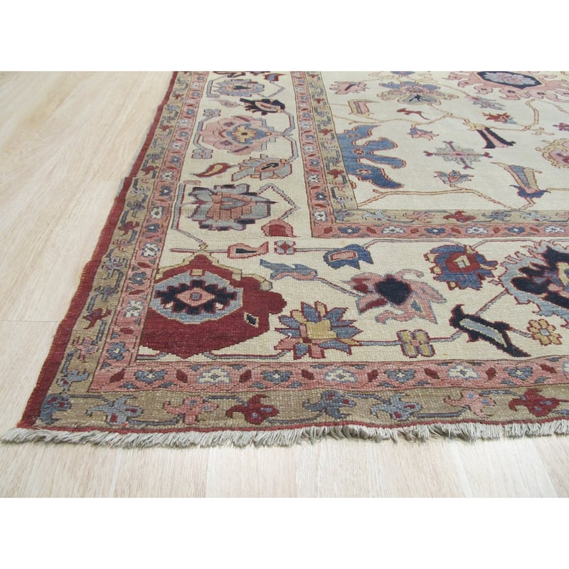 Hand-knotted Wool Ivory Traditional Oriental Soumack Agra Rug - 11' x 13'