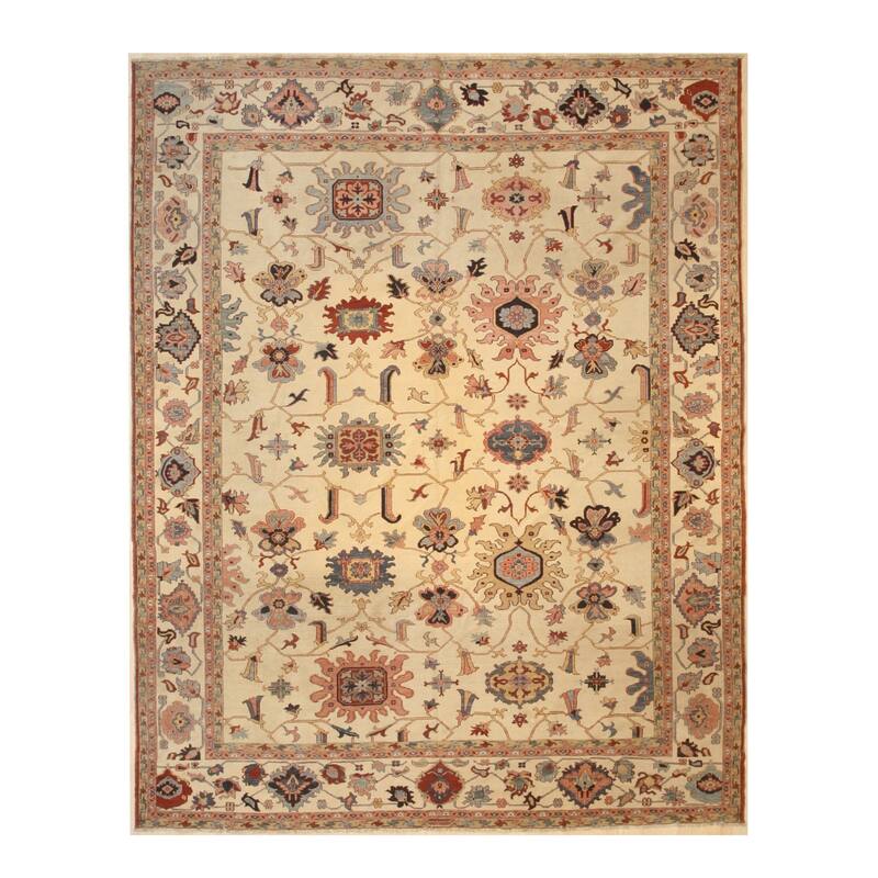 Hand-knotted Wool Ivory Traditional Oriental Soumack Agra Rug - 11' x 13'