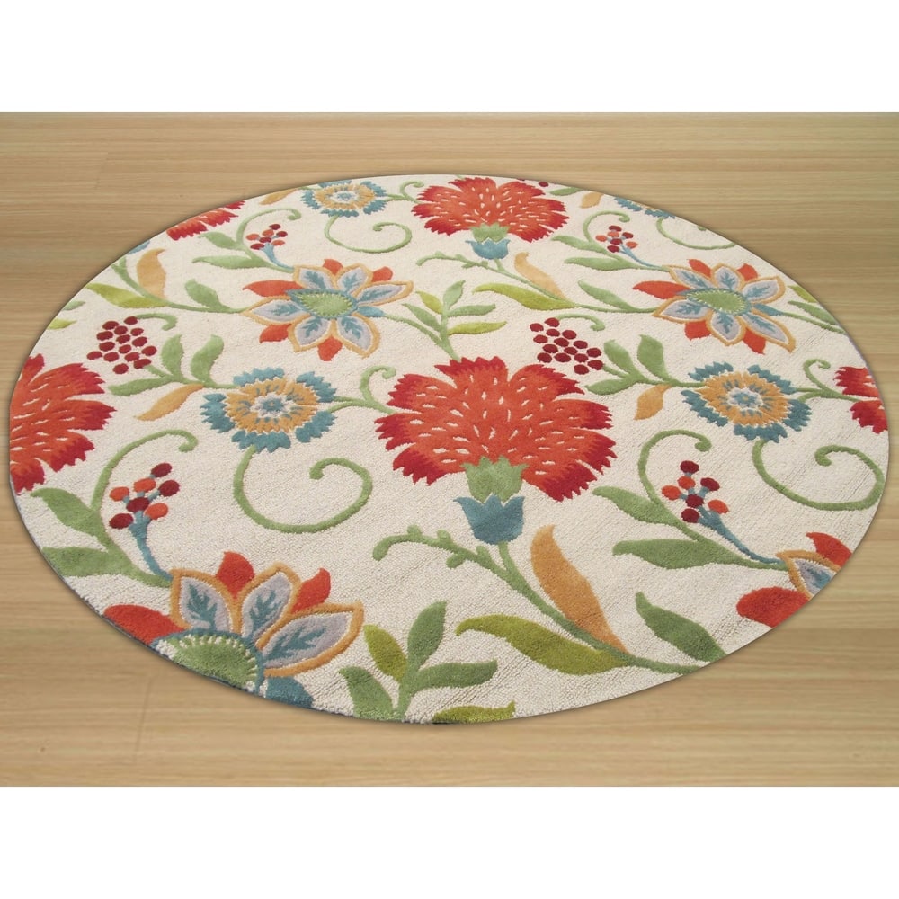 Hand-tufted Wool Ivory Transitional Floral Spring Garden Rug