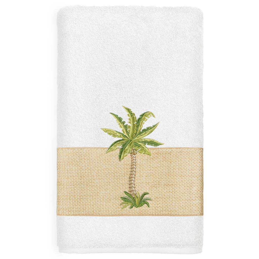 Authentic Hotel and Spa Turkish Cotton Palm Tree Embroidered White Bath Towel
