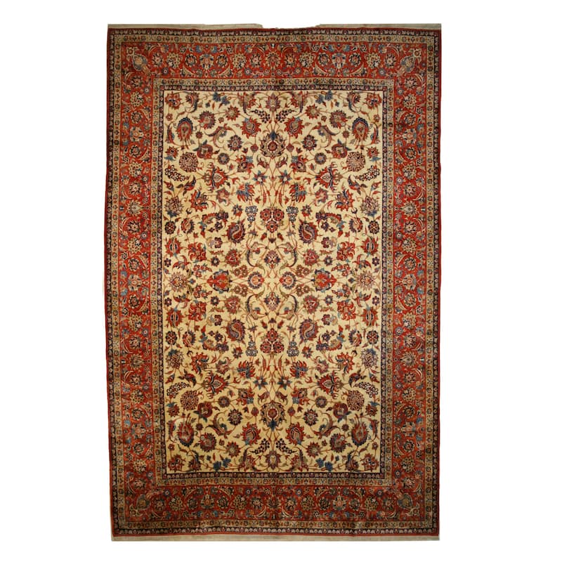 Hand-knotted Wool Beige Traditional Oriental Esfahan Rug - 13' x 19'