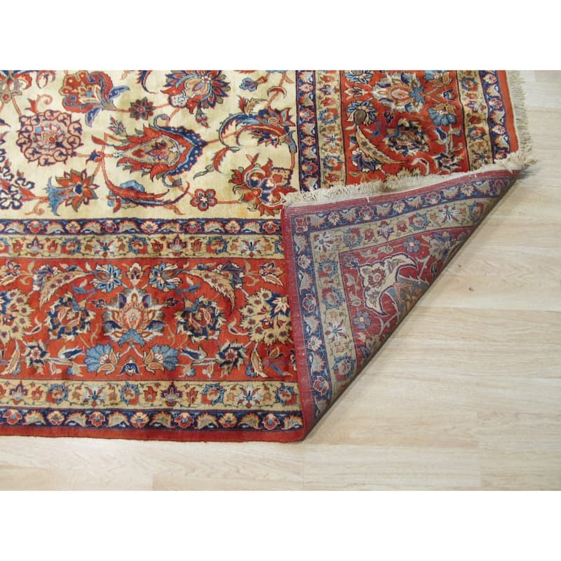 Hand-knotted Wool Beige Traditional Oriental Esfahan Rug - 13' x 19'