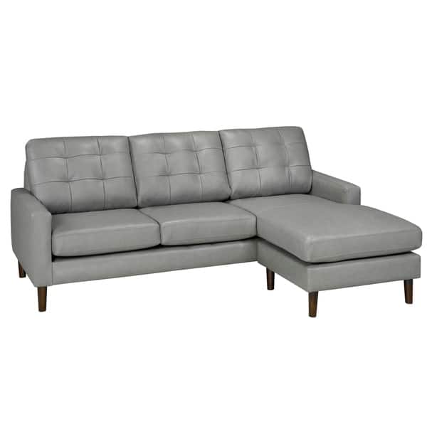 Billie Mid Century Modern Grey Top Grain Leather Tufted Sectional Sofa