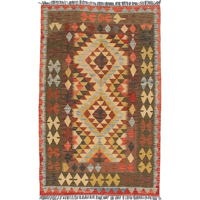 eCarpetGallery Flat-weave Hereke Kilim Dark Red Wool Kilim (3'10 x 6'0) - 3'10 x 6'0