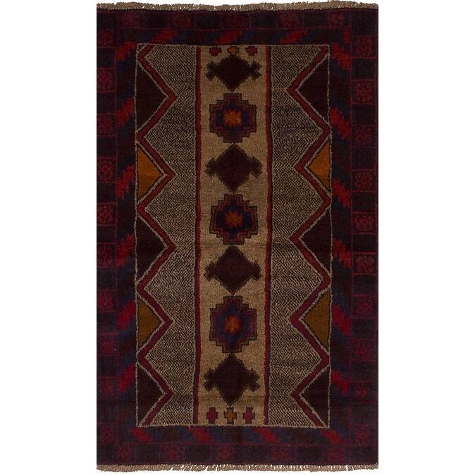 eCarpetGallery Hand-knotted Baluch Beige, Dark Red Wool Rug (3'5 x 5'11) - 3'5 x 5'11