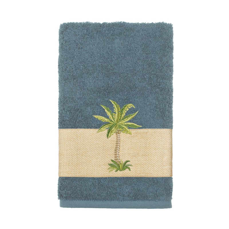 Authentic Hotel and Spa Turkish Cotton Palm Tree Embroidered Teal Hand Towel