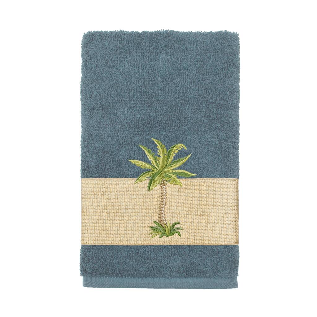 Authentic Hotel and Spa Turkish Cotton Palm Tree Embroidered Teal Hand Towel