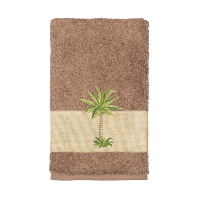 Authentic Hotel and Spa Turkish Cotton Palm Tree Embroidered Latte Brown Hand Towel