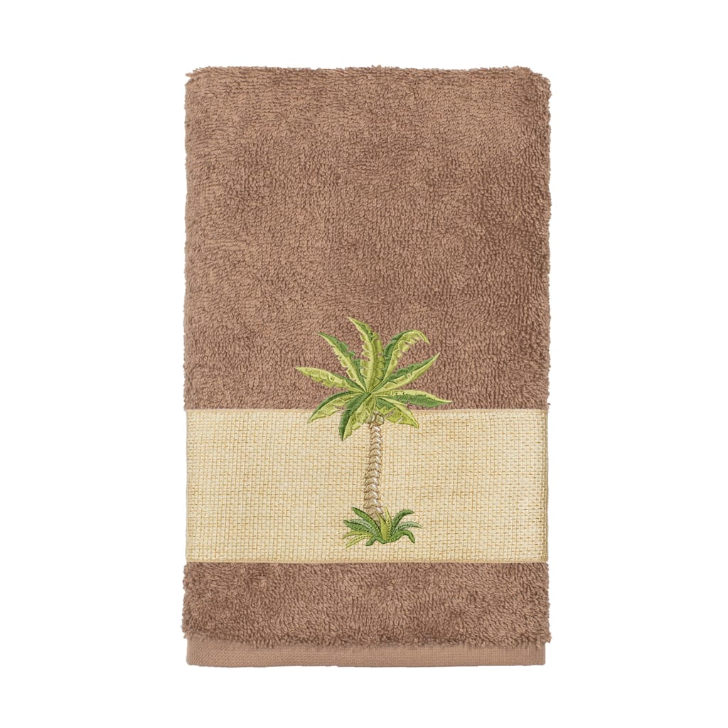 Authentic Hotel and Spa Turkish Cotton Palm Tree Embroidered Latte Brown Hand Towel