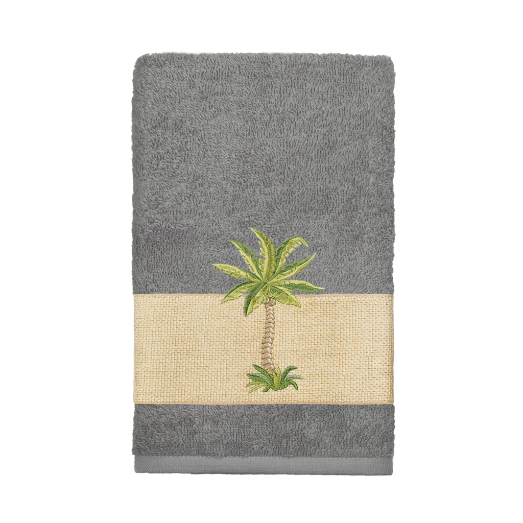 Authentic Hotel and Spa Turkish Cotton Palm Tree Embroidered Charcoal Grey Hand Towel