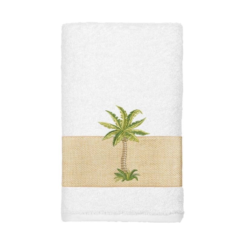 Authentic Hotel and Spa Turkish Cotton Palm Tree Embroidered White Hand Towel