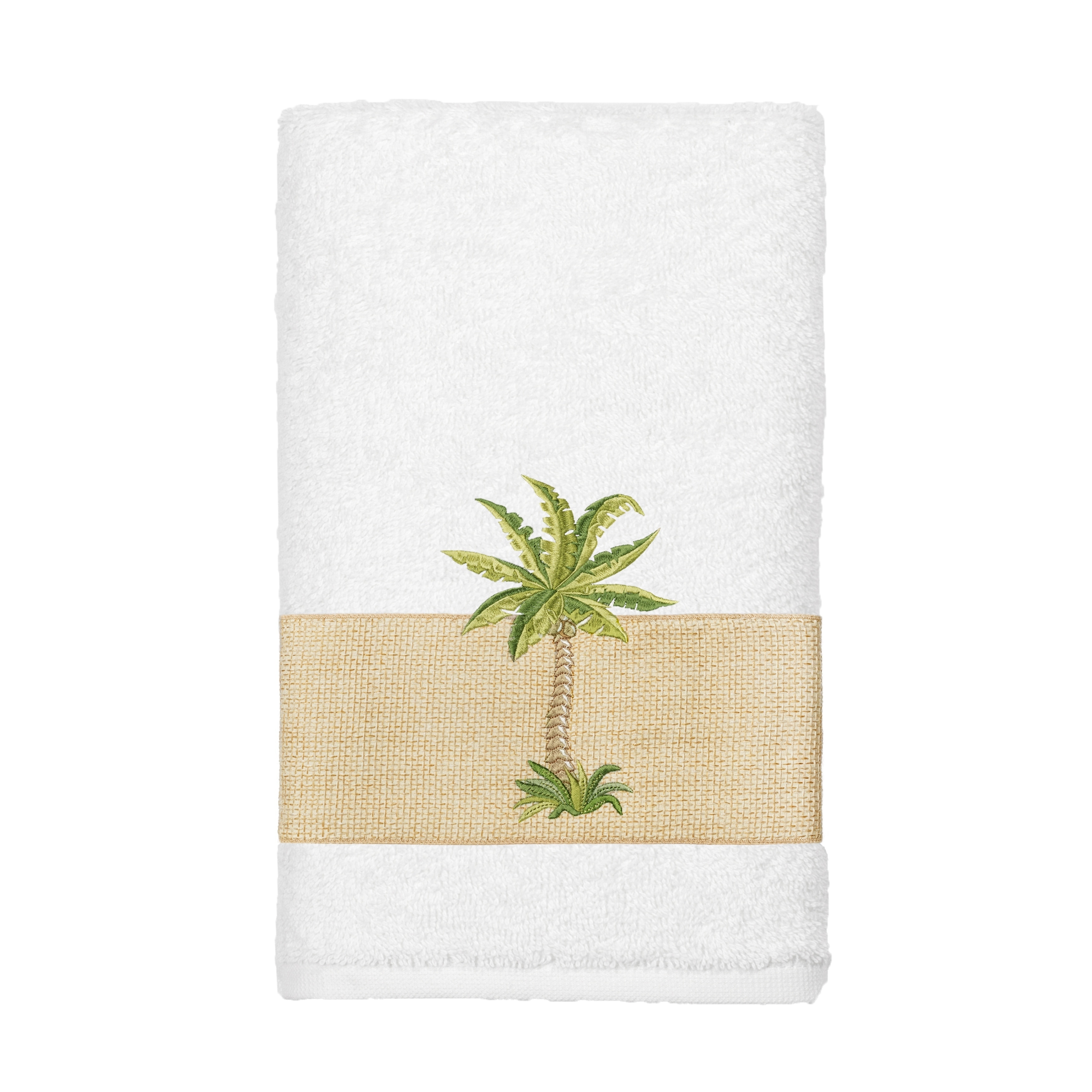 Authentic Hotel and Spa Turkish Cotton Palm Tree Embroidered White Hand Towel