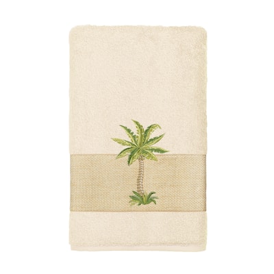 Authentic Hotel and Spa Turkish Cotton Palm Tree Embroidered Cream Hand Towel