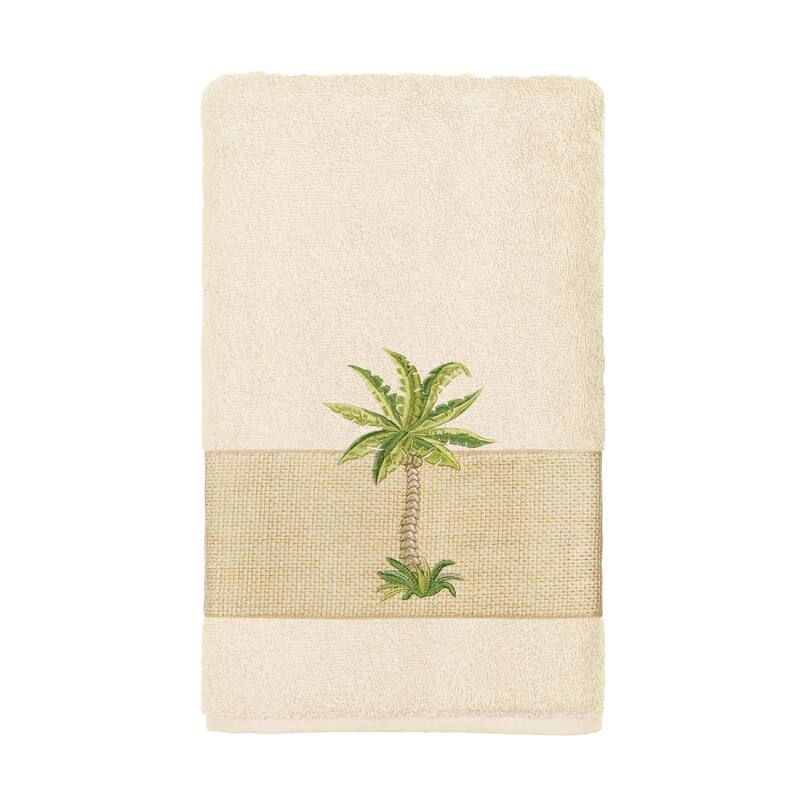 Authentic Hotel and Spa Turkish Cotton Palm Tree Embroidered Cream Hand Towel