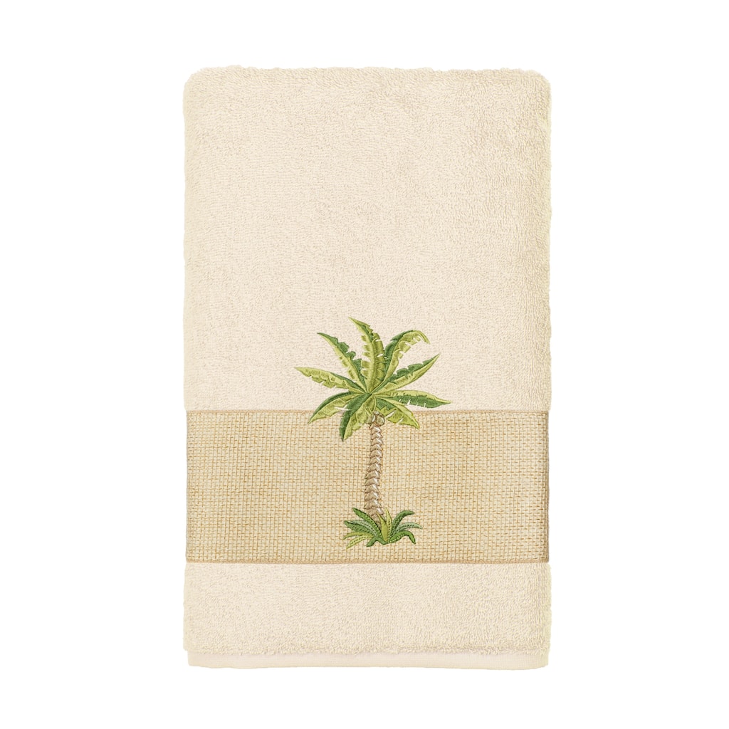 Authentic Hotel and Spa Turkish Cotton Palm Tree Embroidered Cream Hand Towel