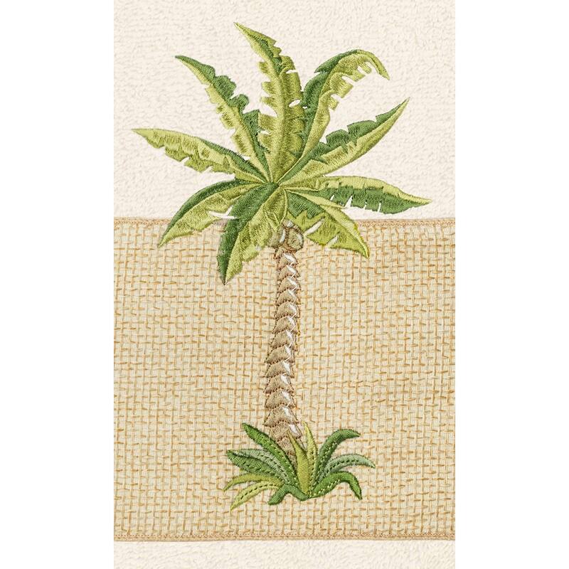 Authentic Hotel and Spa Turkish Cotton Palm Tree Embroidered Cream Bath Towels (Set of 2)