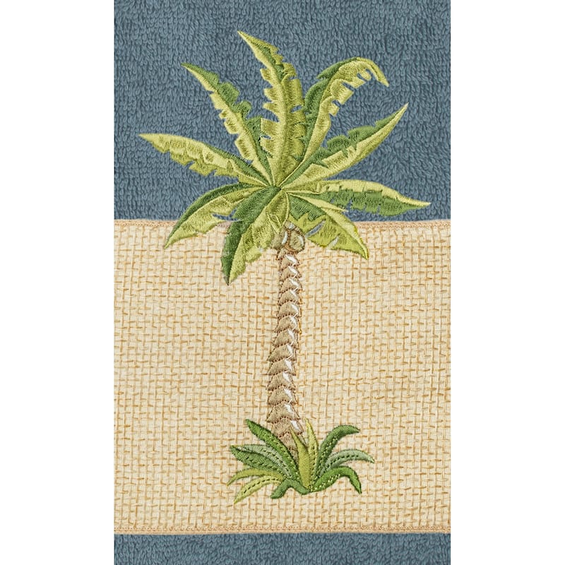 Authentic Hotel and Spa Turkish Cotton Palm Tree Embroidered Teal Bath Towels (Set of 2)