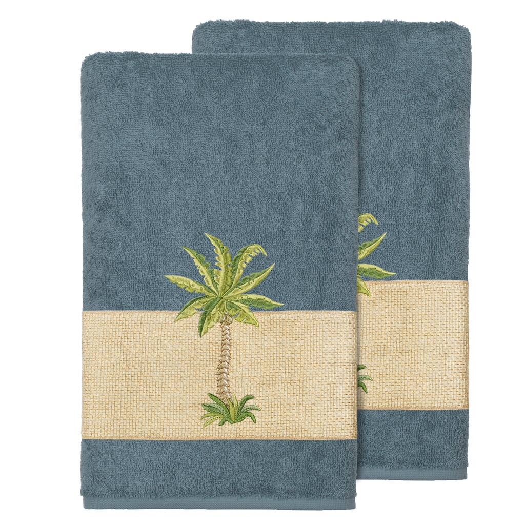 Authentic Hotel and Spa Turkish Cotton Palm Tree Embroidered Teal Bath Towels (Set of 2)