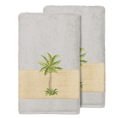 Authentic Hotel and Spa Turkish Cotton Palm Tree Embroidered Grey Bath Towels (Set of 2)