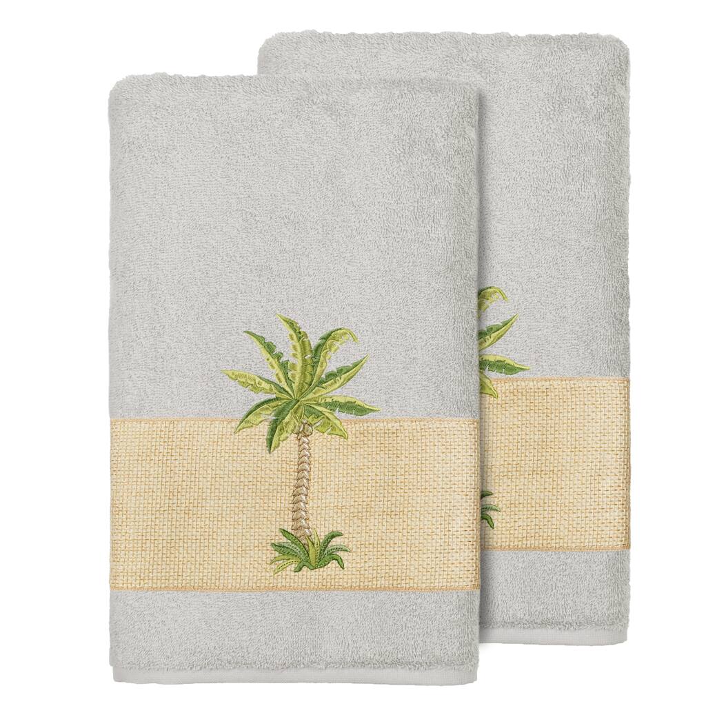 Authentic Hotel and Spa Turkish Cotton Palm Tree Embroidered Grey Bath Towels (Set of 2)