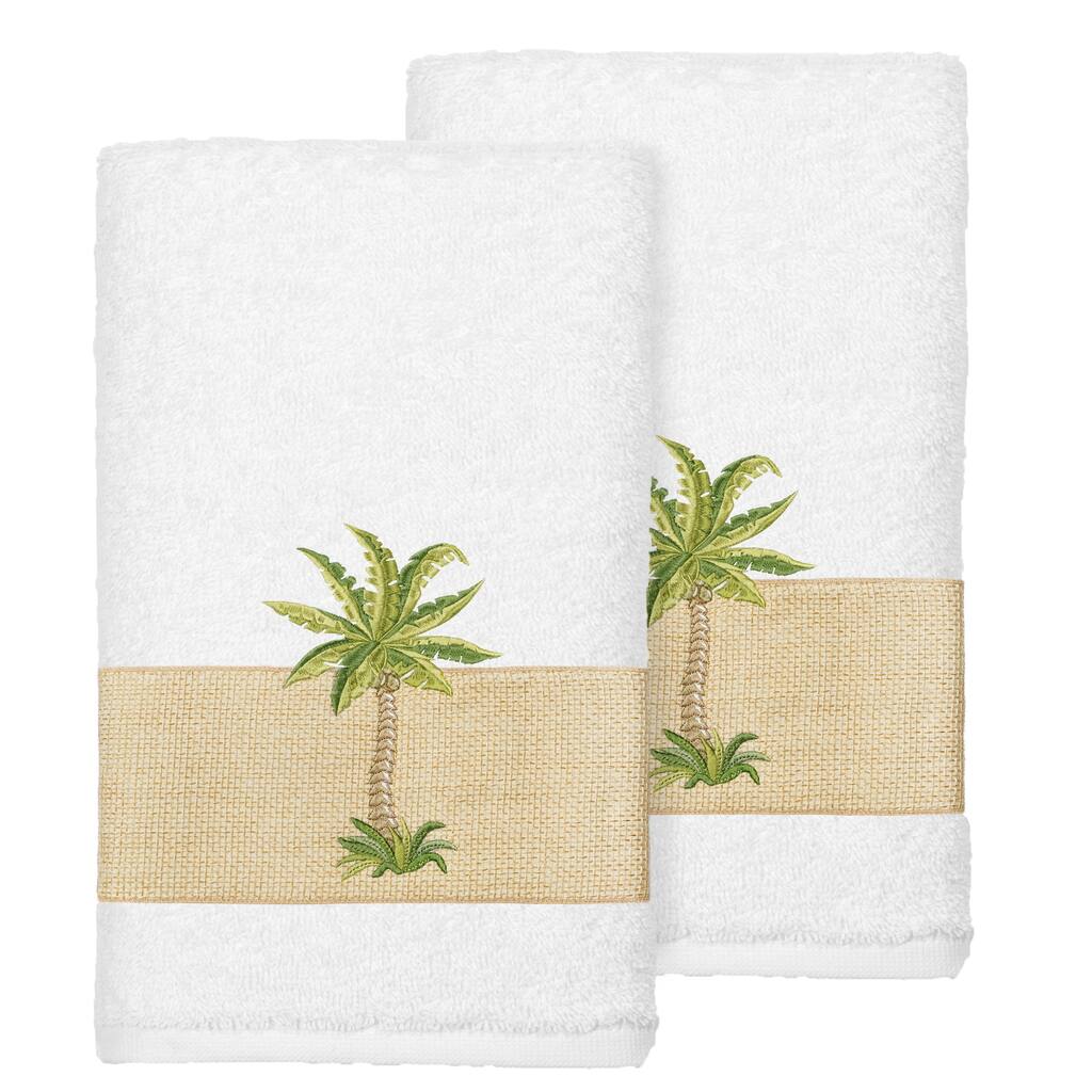 Authentic Hotel and Spa Turkish Cotton Palm Tree Embroidered White Hand Towels (Set of 2)