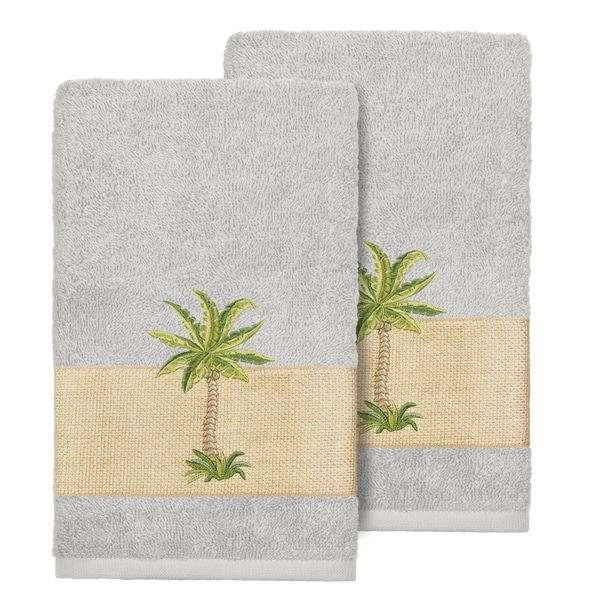 Authentic Hotel And Spa Turkish Cotton Palm Tree Embroidered Authentic Hotel And Spa Turkish Cotton Palm Tree Embroidered Grey Hand Towels Set Of 2