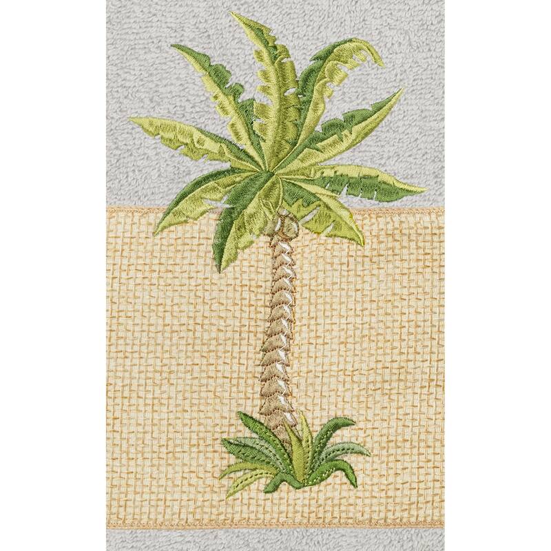 Authentic Hotel and Spa Turkish Cotton Palm Tree Embroidered Grey Hand Towels (Set of 2)