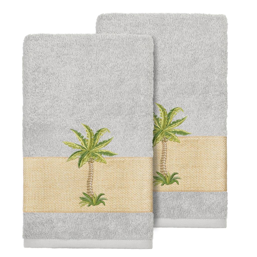 Authentic Hotel and Spa Turkish Cotton Palm Tree Embroidered Grey Hand Towels (Set of 2)