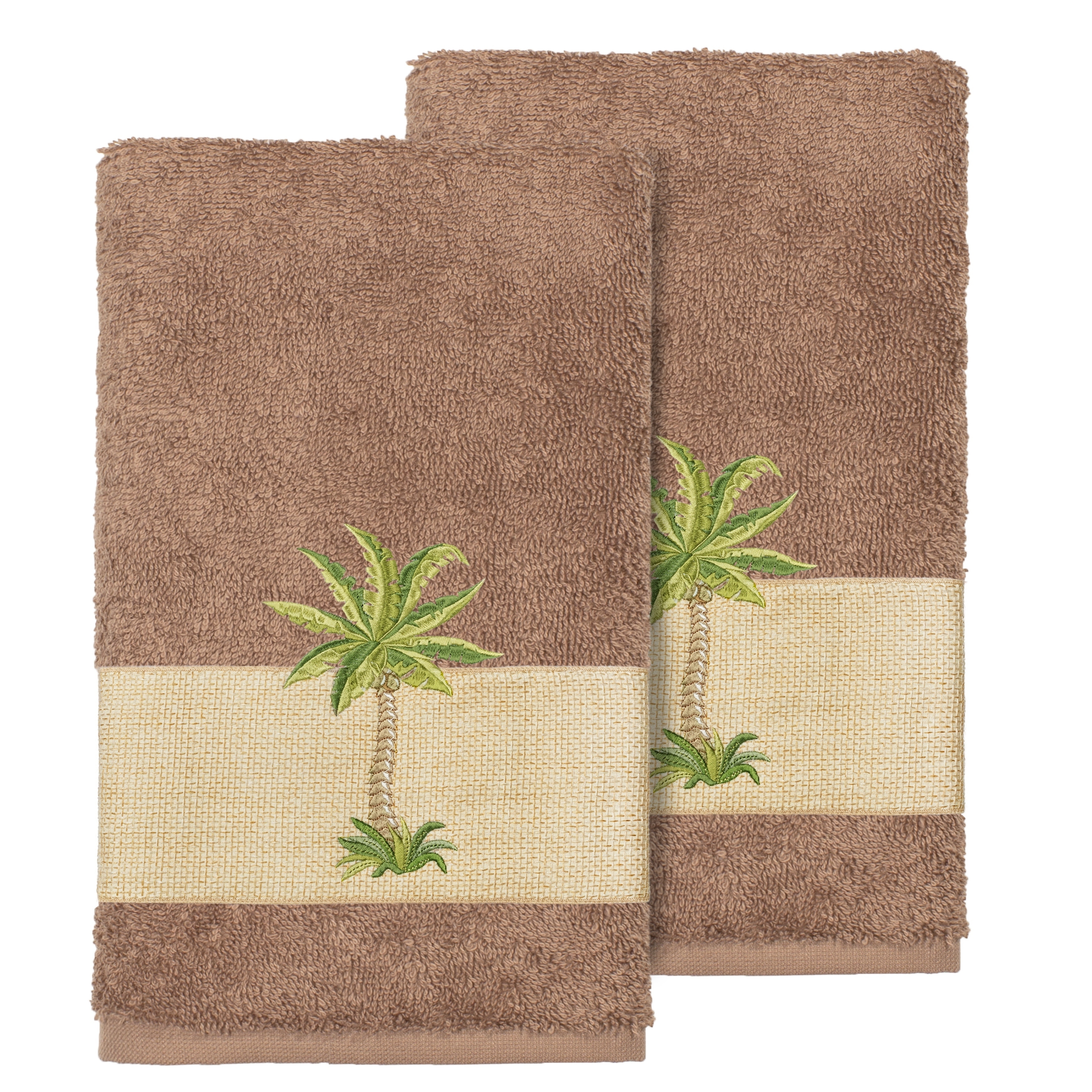 brown and green towels