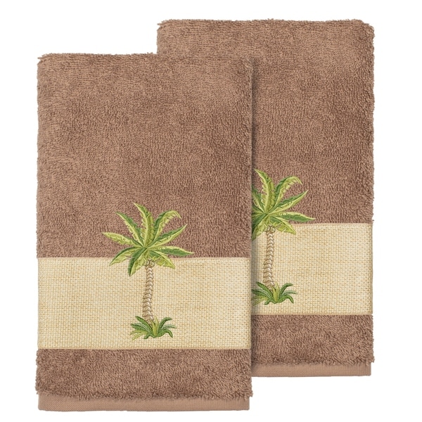 Authentic Hotel And Spa Turkish Cotton Palm Tree Embroidered Authentic Hotel And Spa Turkish Cotton Palm Tree Embroidered Latte Brown Hand Towels Set Of