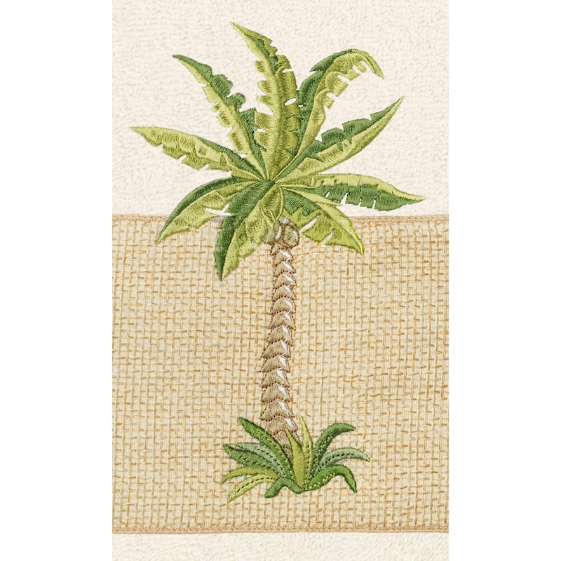 Authentic Hotel and Spa Turkish Cotton Palm Tree Embroidered Cream Hand Towels (Set of 2)