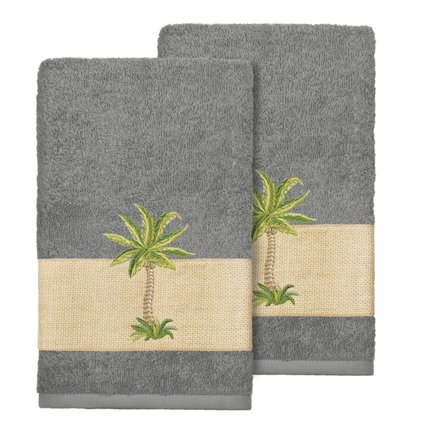 Authentic Hotel And Spa Turkish Cotton Palm Tree Embroidered Authentic Hotel And Spa Turkish Cotton Palm Tree Embroidered Charcoal Grey Hand Towels Set Of