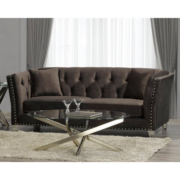 Harlow Modern Chocolate Brown Velvet Tufted Nailhead Sofa And Loveseat Harlow Modern Chocolate Brown Velvet Tufted Nailhead Sofa And Loveseat