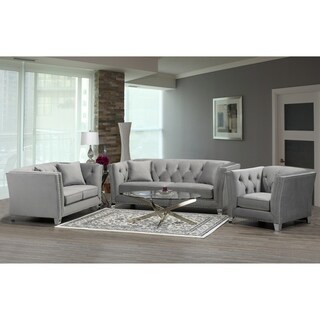 Fiona Modern Grey Velvet Tufted Nailhead Sofa, Loveseat and Chair - Bed ...