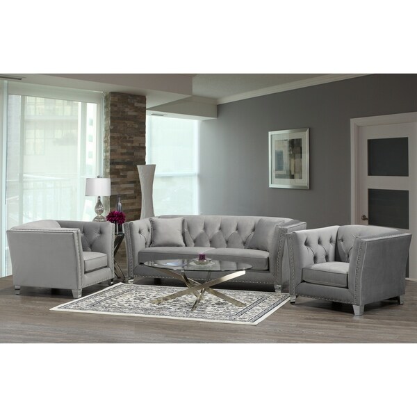 Fiona Modern Grey Velvet Tufted Nailhead Sofa And Two Chairs 227e08d1 47bd 4915 8b2f 570871f920f8 600 
