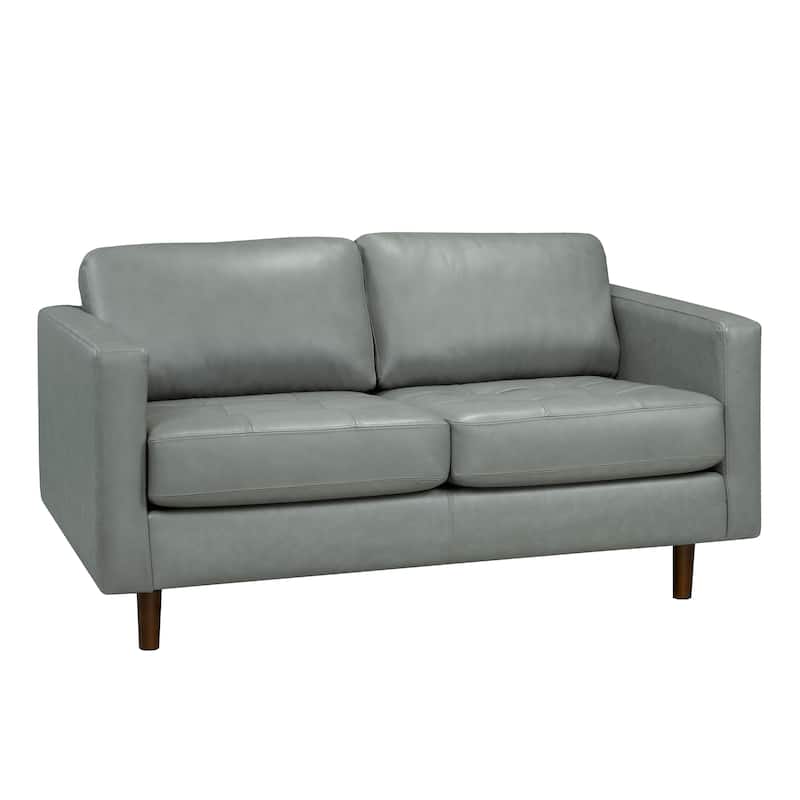 Booker Mid Century Modern Grey Top Grain Italian Leather Tufted Sofa and Loveseat