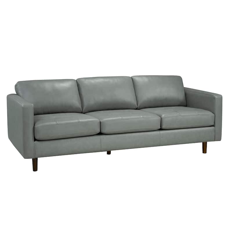 Booker Mid Century Modern Grey Top Grain Italian Leather Tufted Sofa and Loveseat
