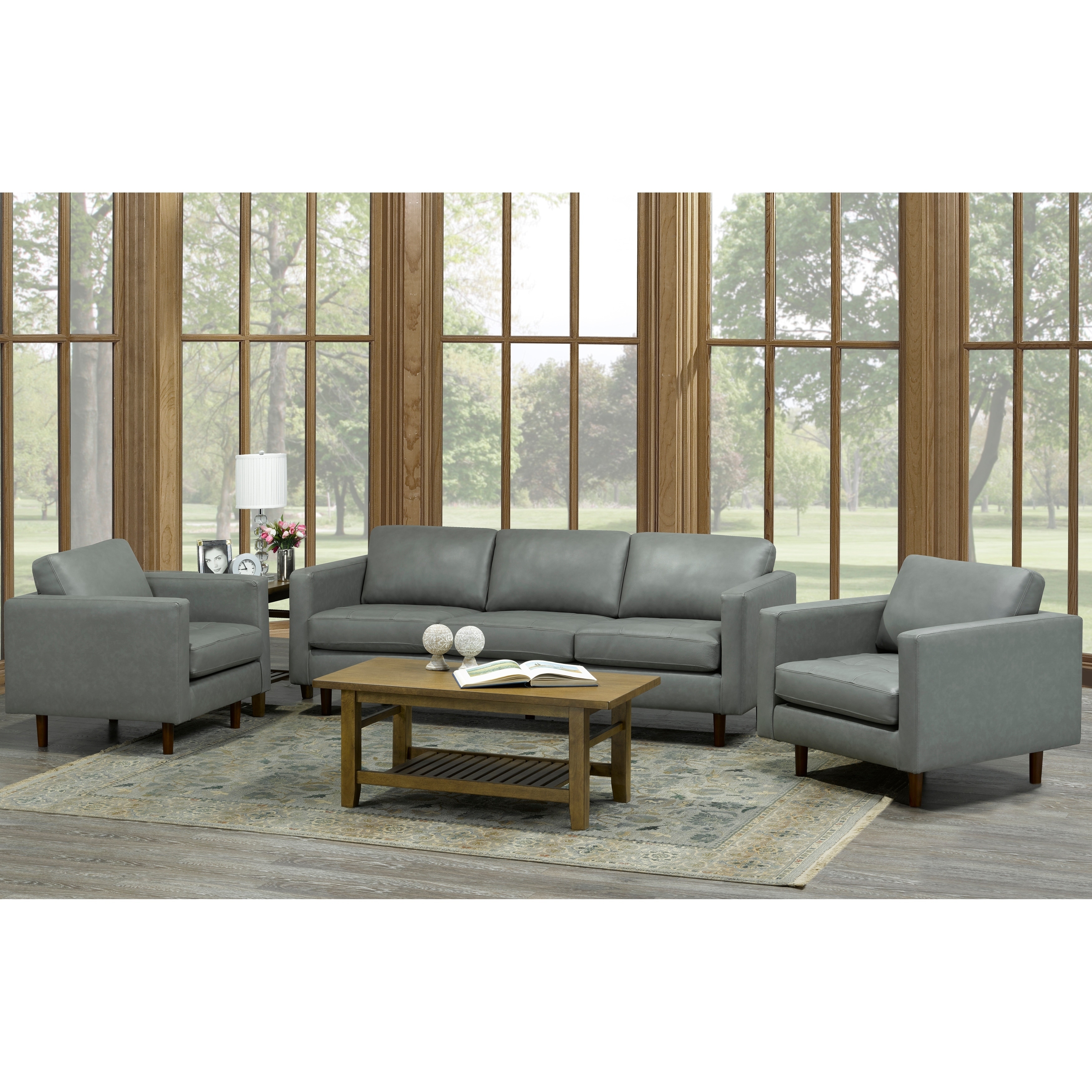 Booker 3 Piece Grey Top Grain Leather Living Room Set On Sale Overstock 20847566
