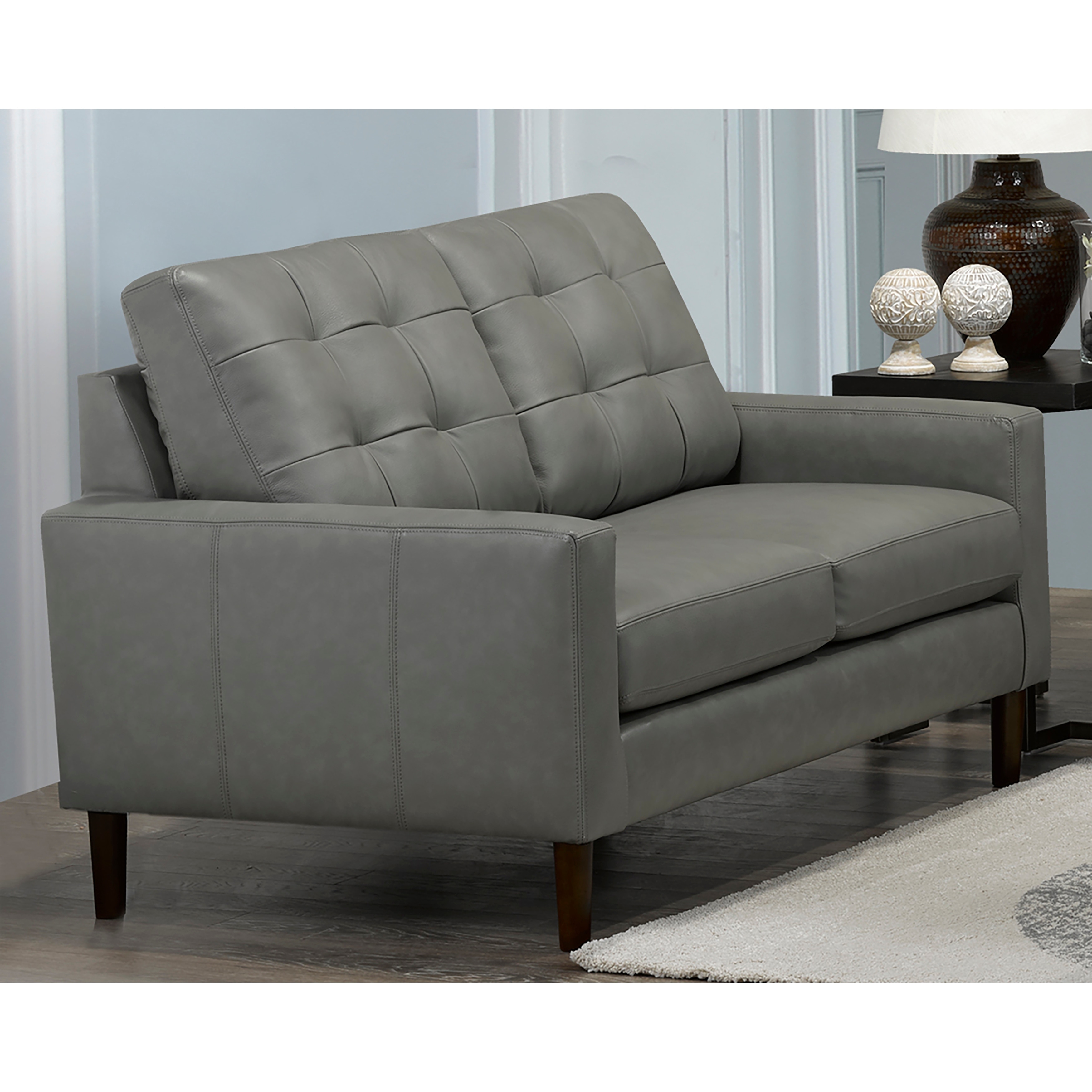 Colt Mid Century Modern Grey Top Grain Italian Leather Tufted Sofa 36 X