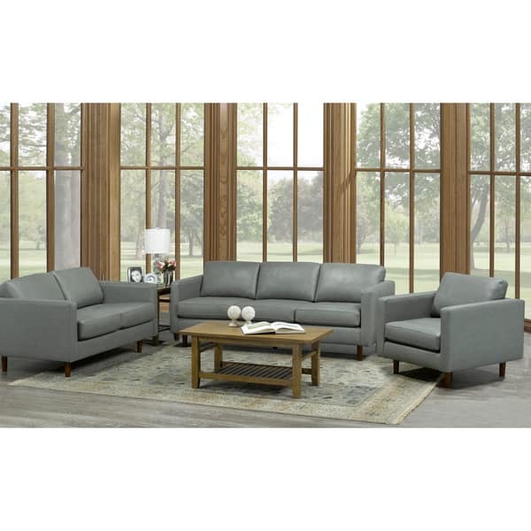 Booker Mid Century Modern Grey Top Grain Italian Leather Tufted Sofa