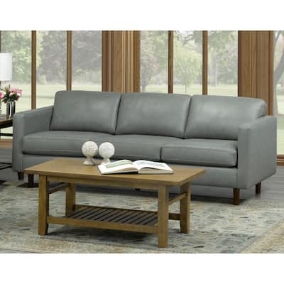 Booker Mid Century Modern Grey Top Grain Italian Leather Tufted Sofa